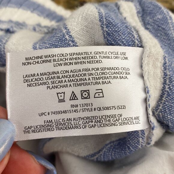 ❤️Last Chance GAP striped white & blue linen blend high rise short size L - Picture 6 of 10